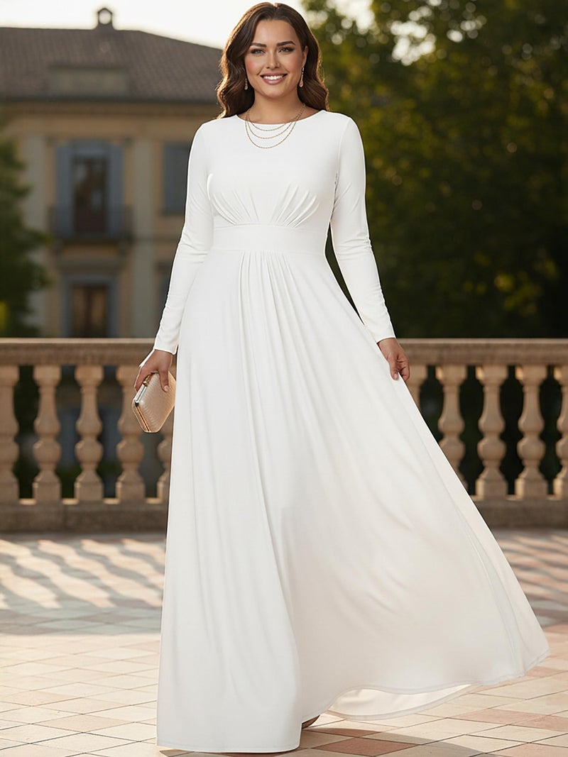 KOH KOH Womens Long Full Sleeve Sleeves Flowy Empire Waist Fall Winter Modest Formal Floor Length Abaya Muslim Bridesmaid Bridal Gown Gowns Maxi Dress Dresses, Ivory White S 4-6 - Image 2